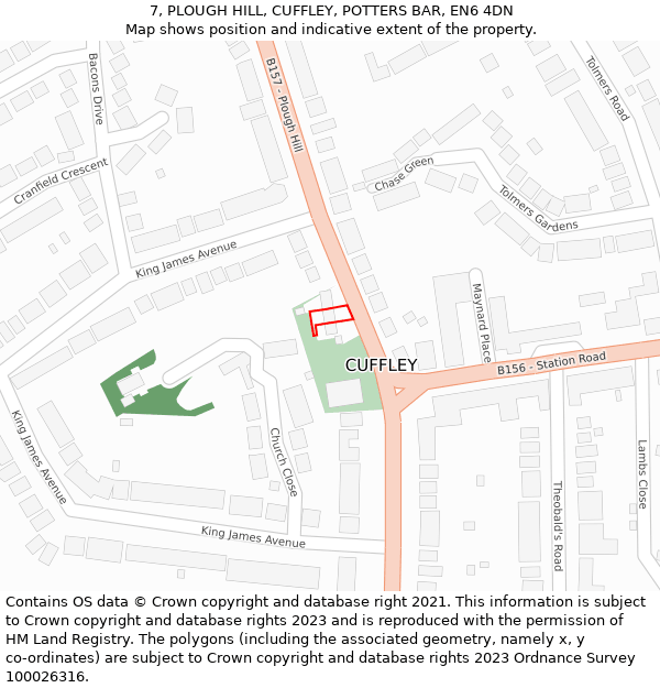 7, PLOUGH HILL, CUFFLEY, POTTERS BAR, EN6 4DN: Location map and indicative extent of plot