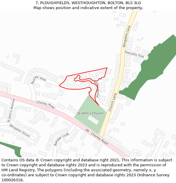 7, PLOUGHFIELDS, WESTHOUGHTON, BOLTON, BL5 3LG: Location map and indicative extent of plot