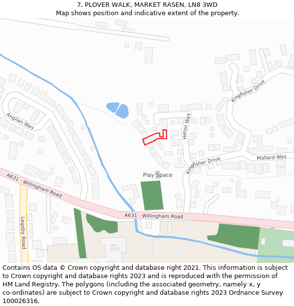 7, PLOVER WALK, MARKET RASEN, LN8 3WD: Location map and indicative extent of plot