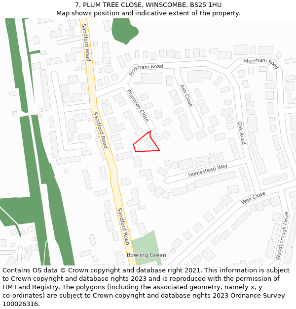 7, PLUM TREE CLOSE, WINSCOMBE, BS25 1HU: Location map and indicative extent of plot