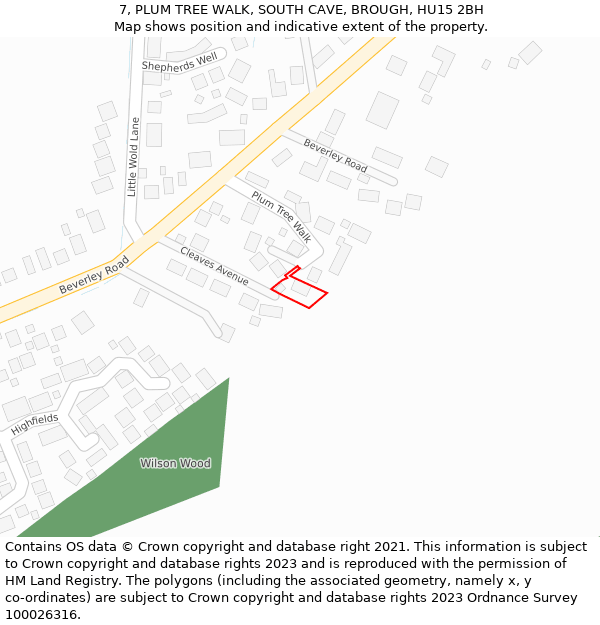 7, PLUM TREE WALK, SOUTH CAVE, BROUGH, HU15 2BH: Location map and indicative extent of plot