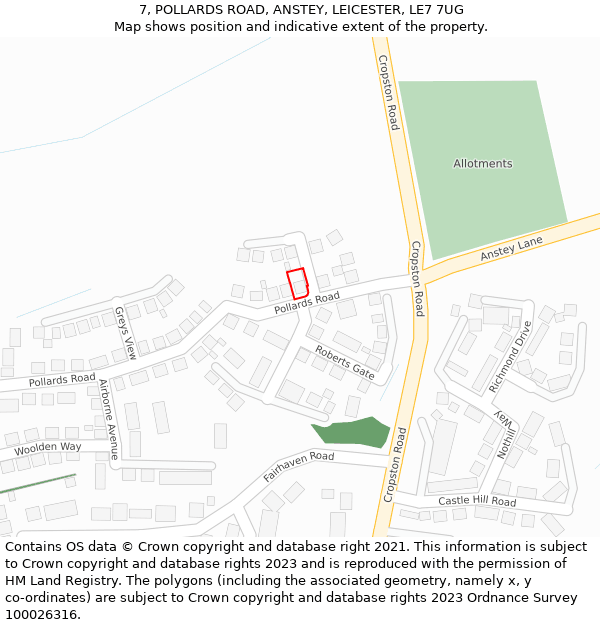 7, POLLARDS ROAD, ANSTEY, LEICESTER, LE7 7UG: Location map and indicative extent of plot