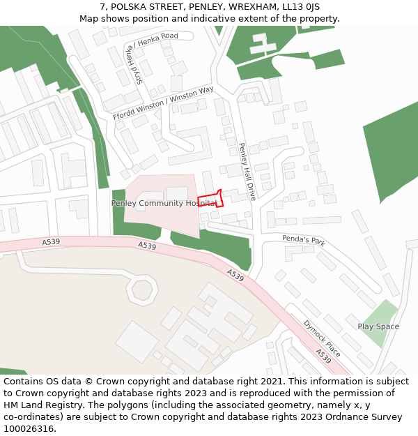 7, POLSKA STREET, PENLEY, WREXHAM, LL13 0JS: Location map and indicative extent of plot