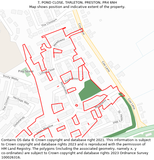 7, POND CLOSE, TARLETON, PRESTON, PR4 6NH: Location map and indicative extent of plot