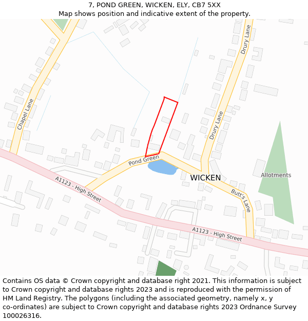 7, POND GREEN, WICKEN, ELY, CB7 5XX: Location map and indicative extent of plot