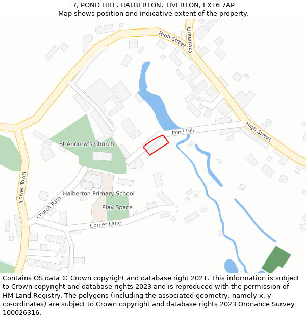 7, POND HILL, HALBERTON, TIVERTON, EX16 7AP: Location map and indicative extent of plot