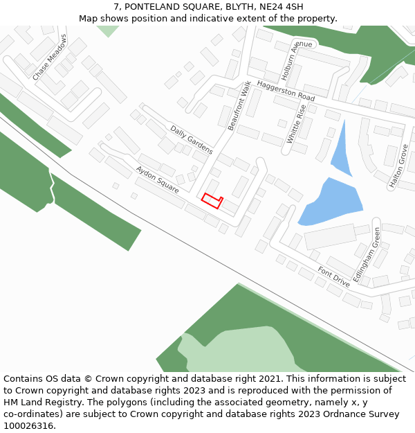 7, PONTELAND SQUARE, BLYTH, NE24 4SH: Location map and indicative extent of plot