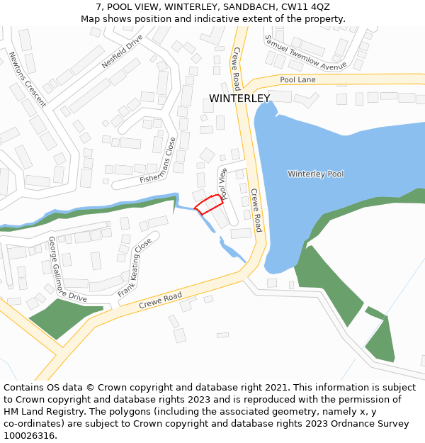 7, POOL VIEW, WINTERLEY, SANDBACH, CW11 4QZ: Location map and indicative extent of plot