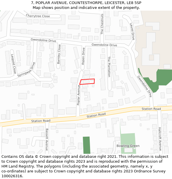 7, POPLAR AVENUE, COUNTESTHORPE, LEICESTER, LE8 5SP: Location map and indicative extent of plot
