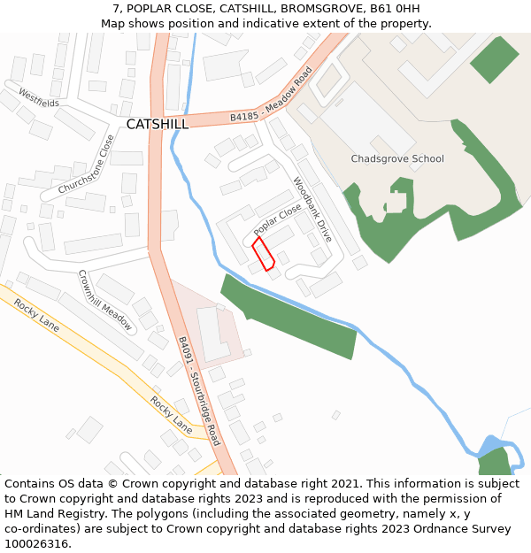 7, POPLAR CLOSE, CATSHILL, BROMSGROVE, B61 0HH: Location map and indicative extent of plot