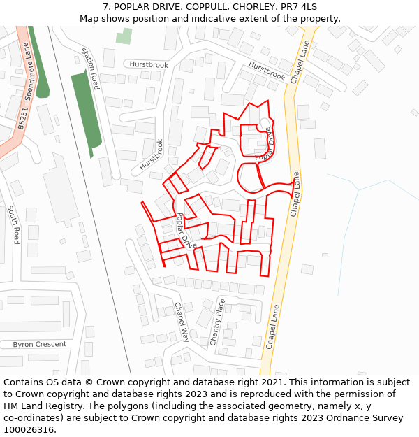 7, POPLAR DRIVE, COPPULL, CHORLEY, PR7 4LS: Location map and indicative extent of plot