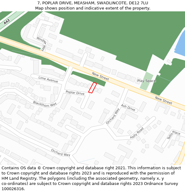 7, POPLAR DRIVE, MEASHAM, SWADLINCOTE, DE12 7LU: Location map and indicative extent of plot