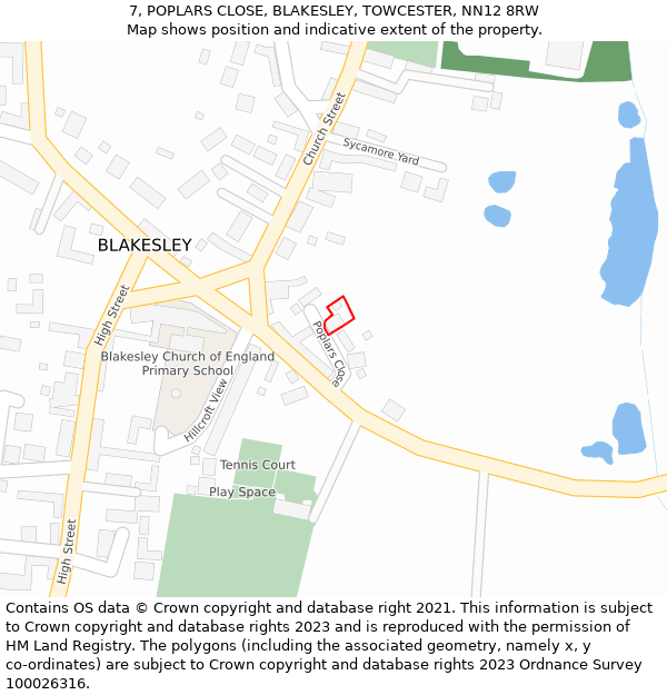 7, POPLARS CLOSE, BLAKESLEY, TOWCESTER, NN12 8RW: Location map and indicative extent of plot