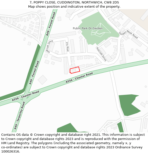 7, POPPY CLOSE, CUDDINGTON, NORTHWICH, CW8 2DS: Location map and indicative extent of plot