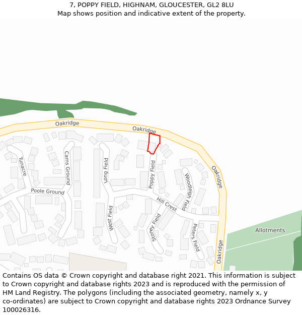 7, POPPY FIELD, HIGHNAM, GLOUCESTER, GL2 8LU: Location map and indicative extent of plot