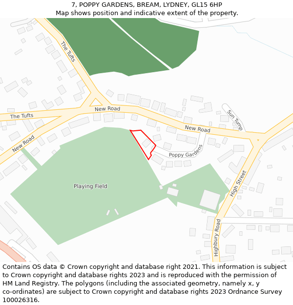 7, POPPY GARDENS, BREAM, LYDNEY, GL15 6HP: Location map and indicative extent of plot