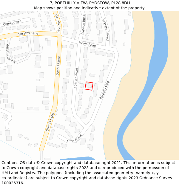 7, PORTHILLY VIEW, PADSTOW, PL28 8DH: Location map and indicative extent of plot