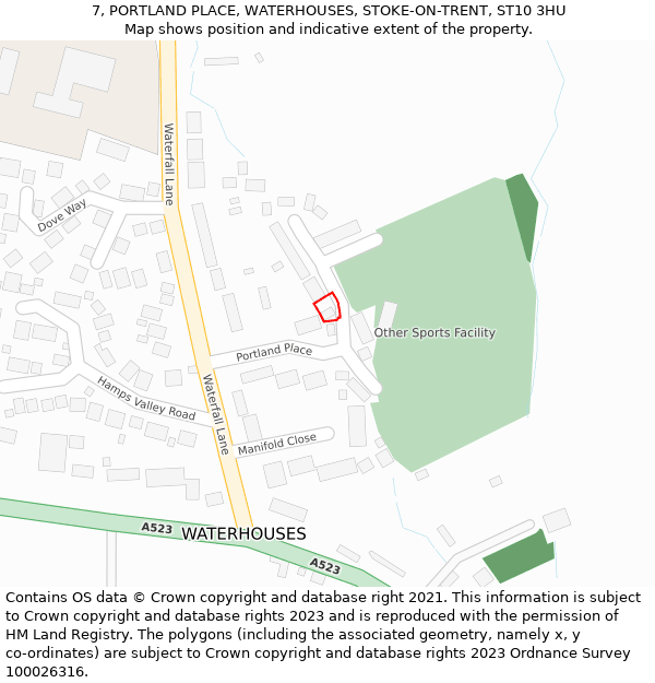 7, PORTLAND PLACE, WATERHOUSES, STOKE-ON-TRENT, ST10 3HU: Location map and indicative extent of plot