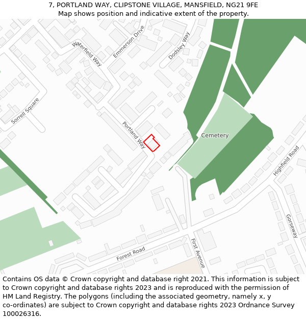 7, PORTLAND WAY, CLIPSTONE VILLAGE, MANSFIELD, NG21 9FE: Location map and indicative extent of plot