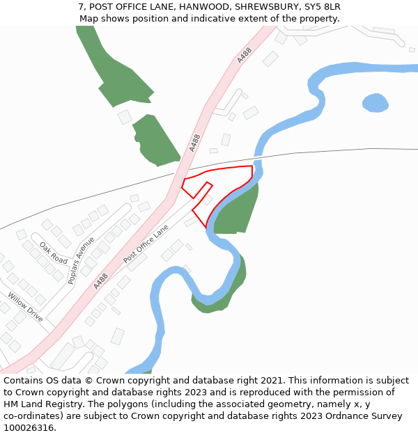 7, POST OFFICE LANE, HANWOOD, SHREWSBURY, SY5 8LR: Location map and indicative extent of plot