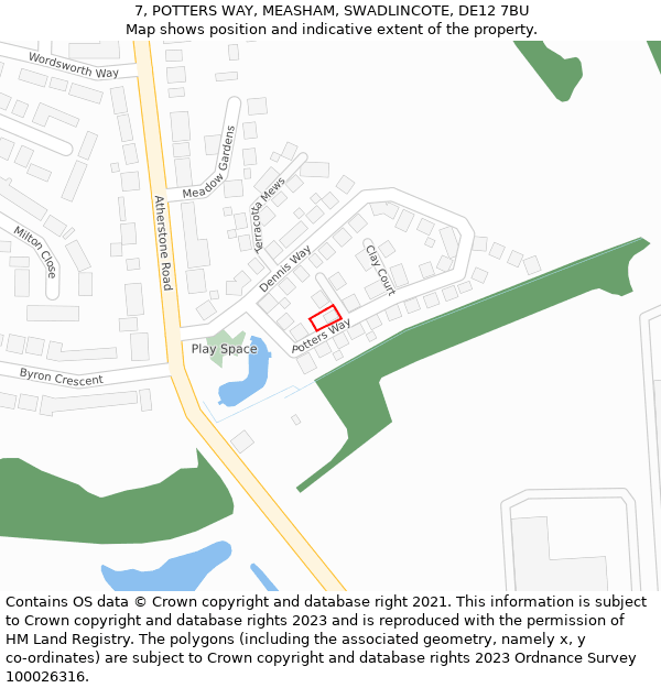 7, POTTERS WAY, MEASHAM, SWADLINCOTE, DE12 7BU: Location map and indicative extent of plot