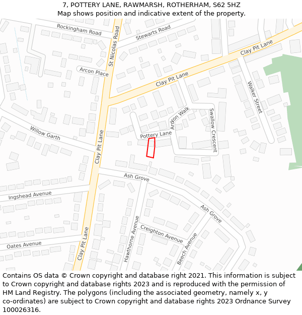 7, POTTERY LANE, RAWMARSH, ROTHERHAM, S62 5HZ: Location map and indicative extent of plot