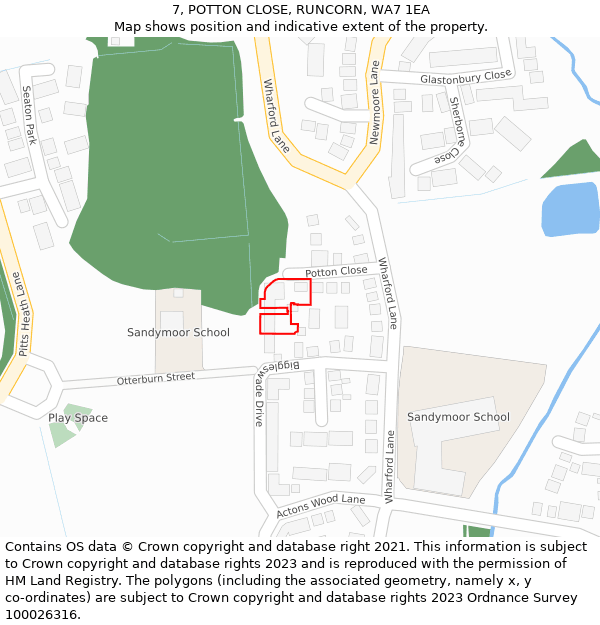 7, POTTON CLOSE, RUNCORN, WA7 1EA: Location map and indicative extent of plot