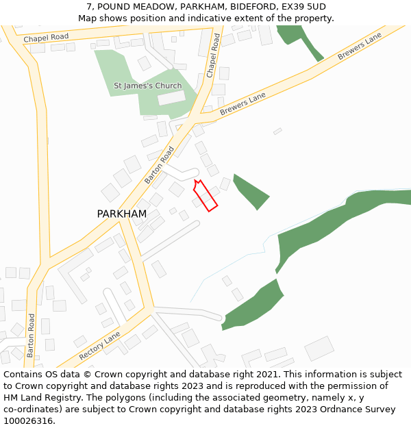 7, POUND MEADOW, PARKHAM, BIDEFORD, EX39 5UD: Location map and indicative extent of plot