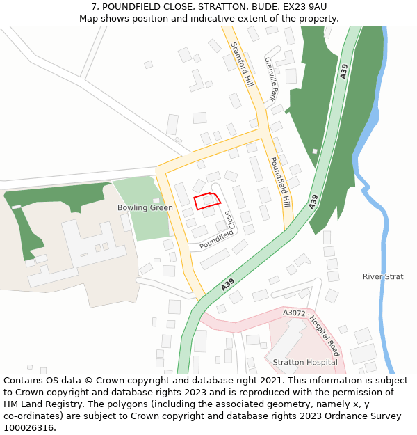 7, POUNDFIELD CLOSE, STRATTON, BUDE, EX23 9AU: Location map and indicative extent of plot