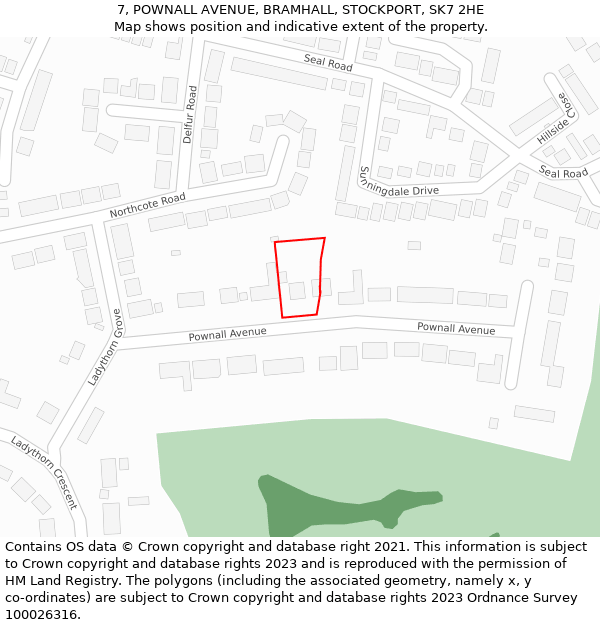 7, POWNALL AVENUE, BRAMHALL, STOCKPORT, SK7 2HE: Location map and indicative extent of plot