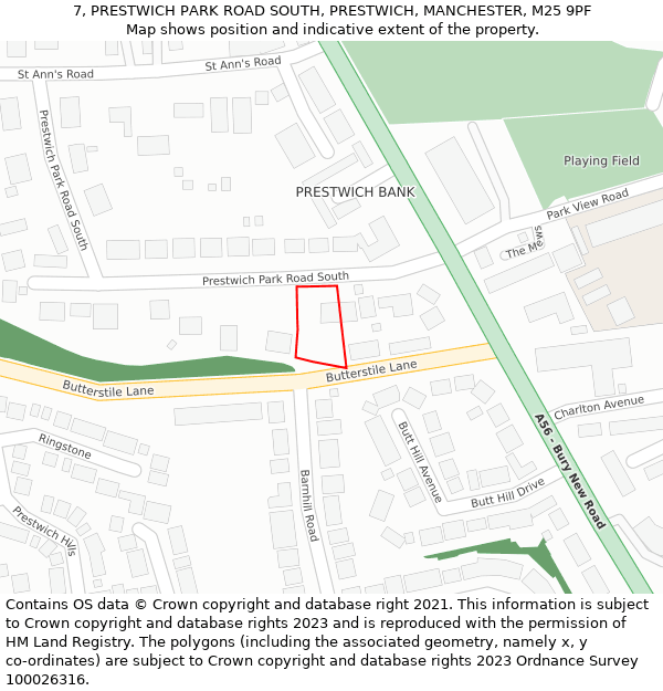 7, PRESTWICH PARK ROAD SOUTH, PRESTWICH, MANCHESTER, M25 9PF: Location map and indicative extent of plot