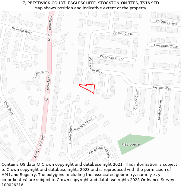 7, PRESTWICK COURT, EAGLESCLIFFE, STOCKTON-ON-TEES, TS16 9ED: Location map and indicative extent of plot