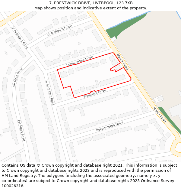 7, PRESTWICK DRIVE, LIVERPOOL, L23 7XB: Location map and indicative extent of plot