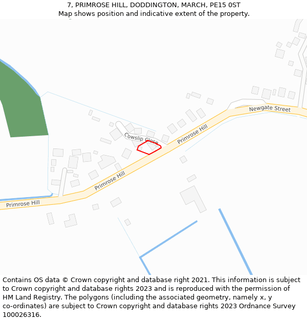 7, PRIMROSE HILL, DODDINGTON, MARCH, PE15 0ST: Location map and indicative extent of plot