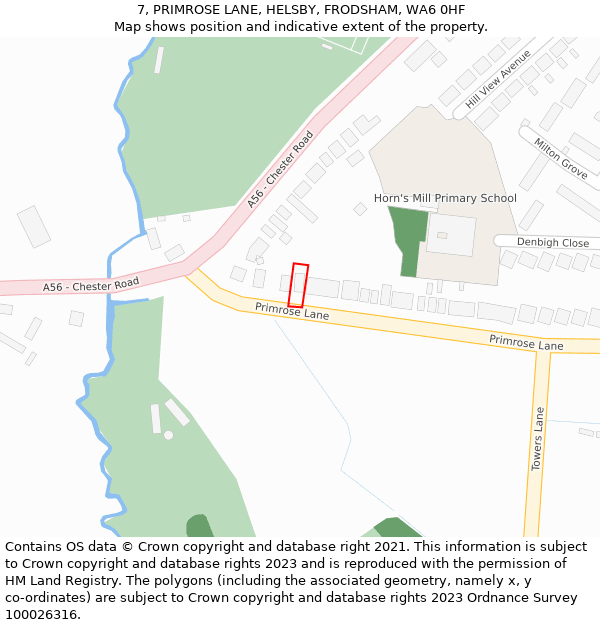 7, PRIMROSE LANE, HELSBY, FRODSHAM, WA6 0HF: Location map and indicative extent of plot