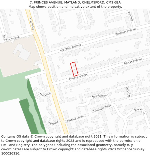 7, PRINCES AVENUE, MAYLAND, CHELMSFORD, CM3 6BA: Location map and indicative extent of plot