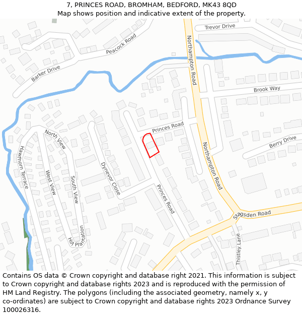 7, PRINCES ROAD, BROMHAM, BEDFORD, MK43 8QD: Location map and indicative extent of plot