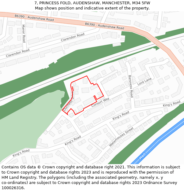 7, PRINCESS FOLD, AUDENSHAW, MANCHESTER, M34 5FW: Location map and indicative extent of plot