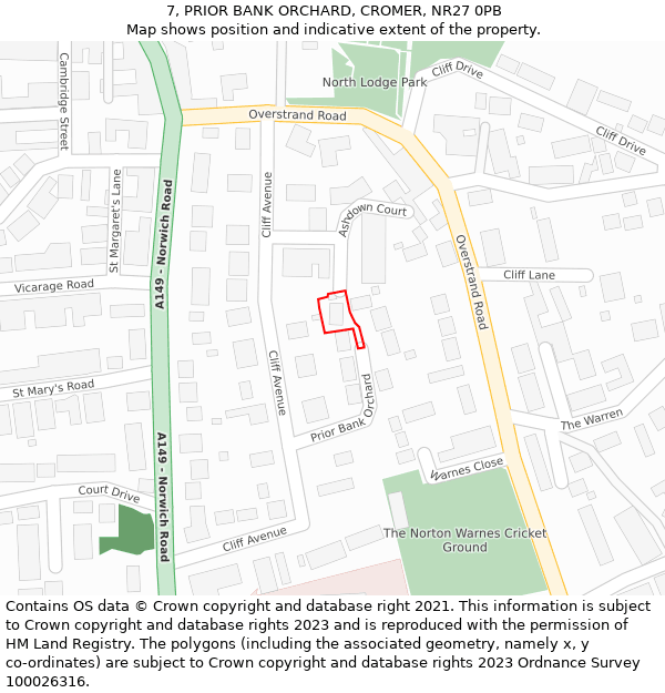 7, PRIOR BANK ORCHARD, CROMER, NR27 0PB: Location map and indicative extent of plot