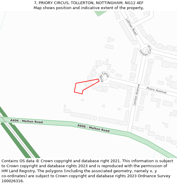 7, PRIORY CIRCUS, TOLLERTON, NOTTINGHAM, NG12 4EF: Location map and indicative extent of plot