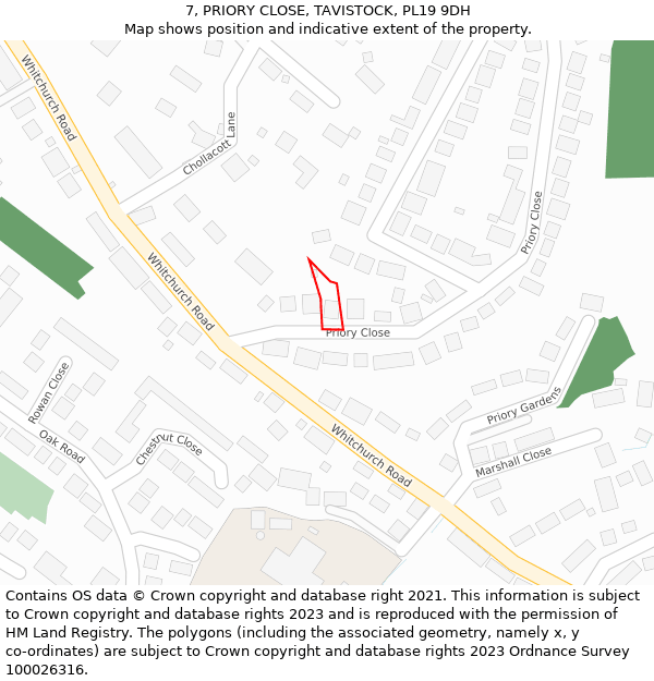 7, PRIORY CLOSE, TAVISTOCK, PL19 9DH: Location map and indicative extent of plot