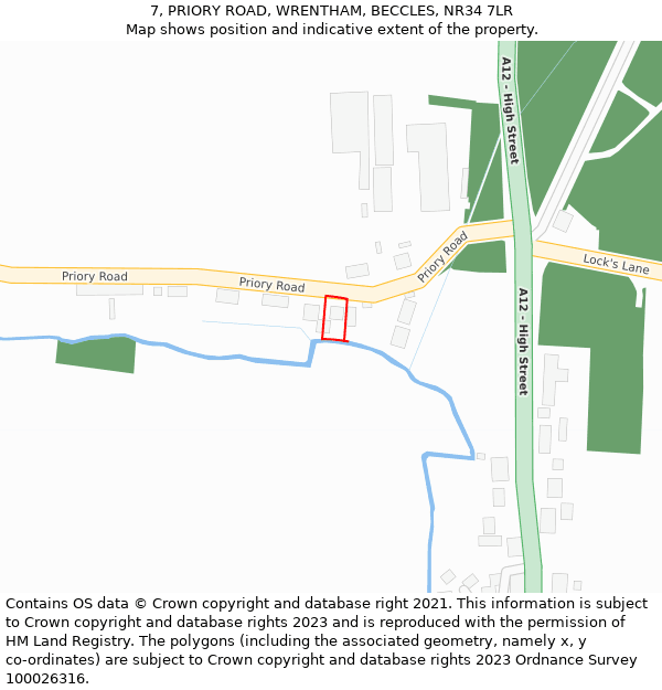 7, PRIORY ROAD, WRENTHAM, BECCLES, NR34 7LR: Location map and indicative extent of plot