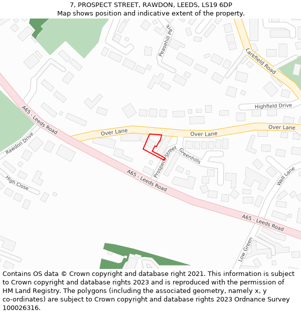 7, PROSPECT STREET, RAWDON, LEEDS, LS19 6DP: Location map and indicative extent of plot