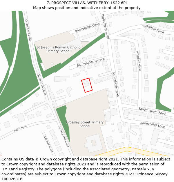 7, PROSPECT VILLAS, WETHERBY, LS22 6PL: Location map and indicative extent of plot