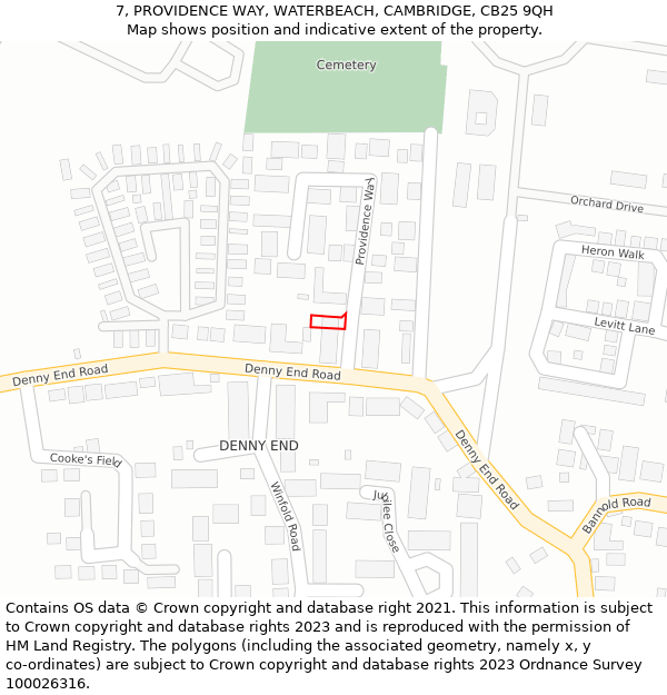 7, PROVIDENCE WAY, WATERBEACH, CAMBRIDGE, CB25 9QH: Location map and indicative extent of plot