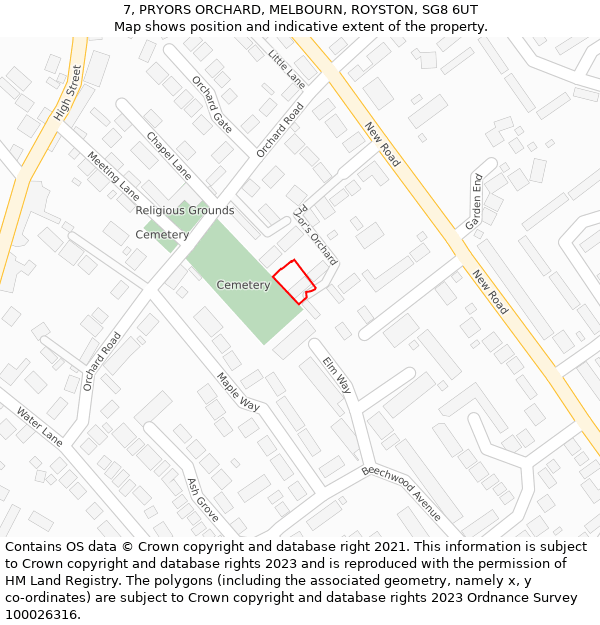 7, PRYORS ORCHARD, MELBOURN, ROYSTON, SG8 6UT: Location map and indicative extent of plot