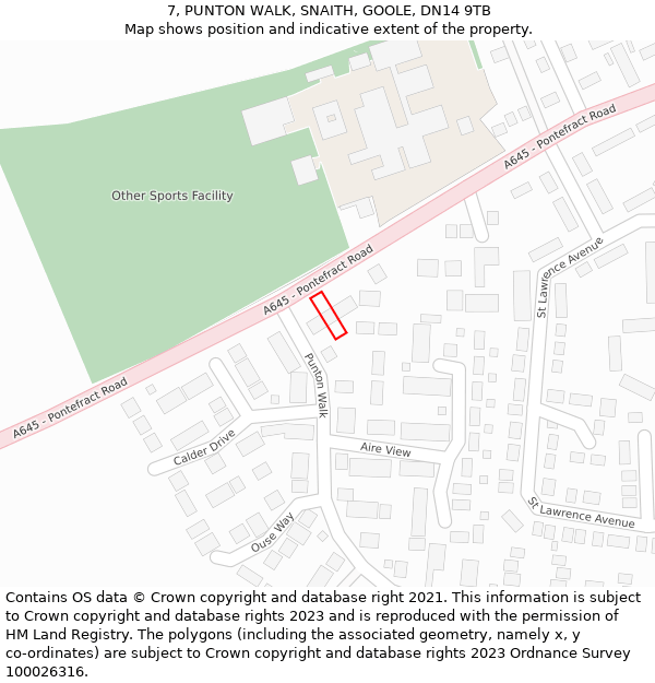 7, PUNTON WALK, SNAITH, GOOLE, DN14 9TB: Location map and indicative extent of plot