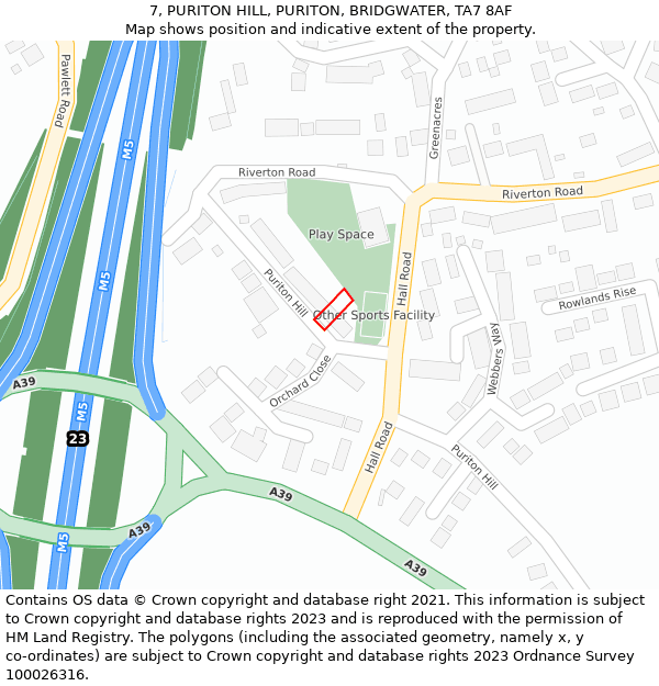 7, PURITON HILL, PURITON, BRIDGWATER, TA7 8AF: Location map and indicative extent of plot