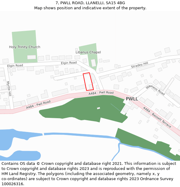 7, PWLL ROAD, LLANELLI, SA15 4BG: Location map and indicative extent of plot