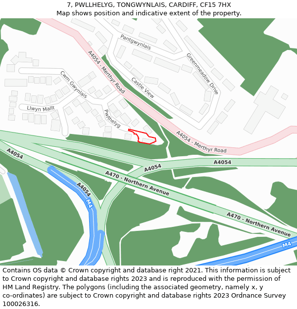7, PWLLHELYG, TONGWYNLAIS, CARDIFF, CF15 7HX: Location map and indicative extent of plot